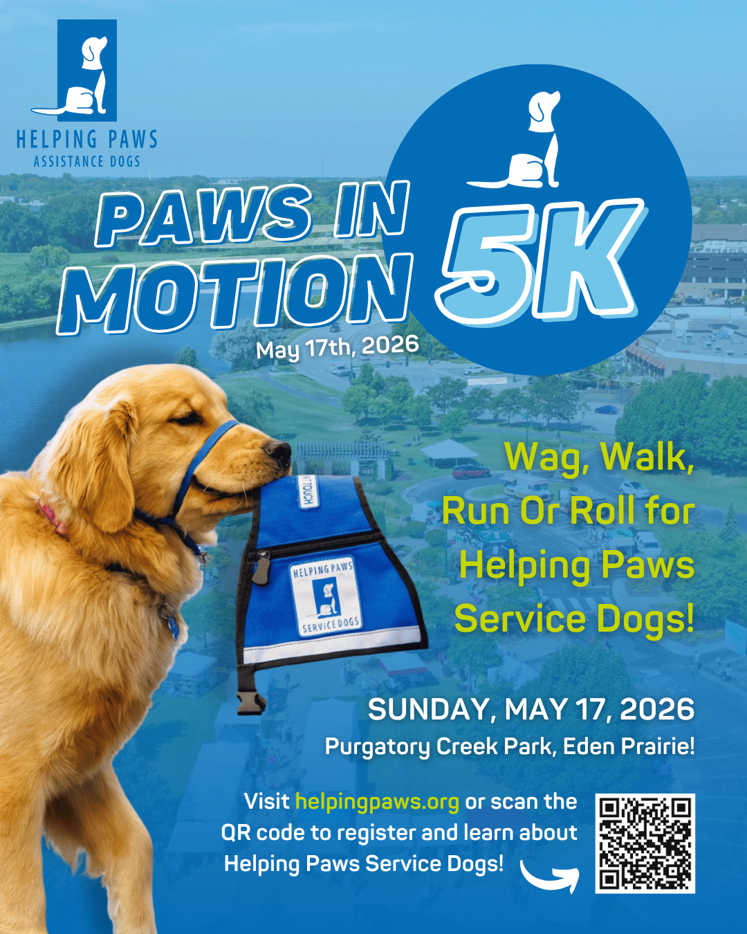 dog holding his blue pack