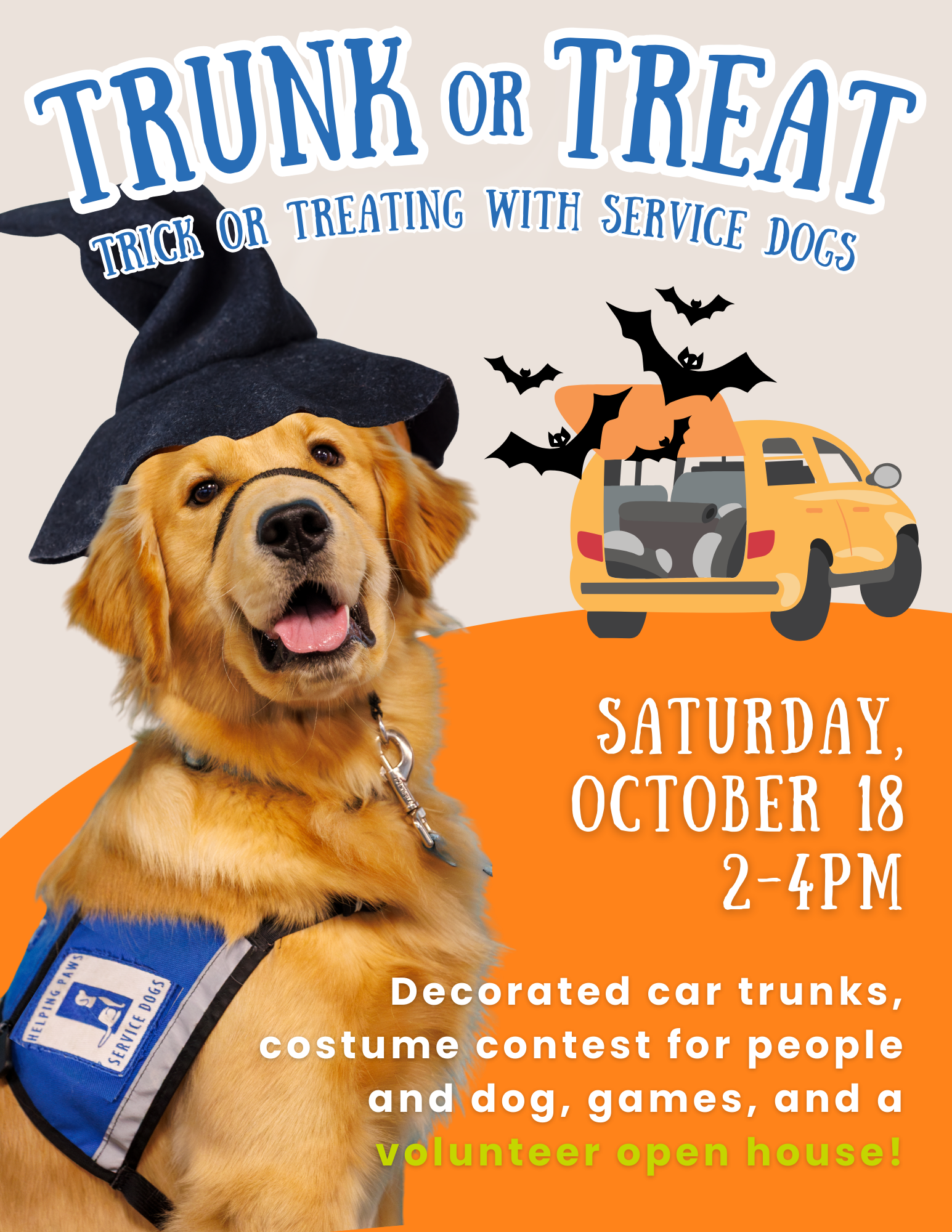 Trunk or Treat flyer with dog in witch hat